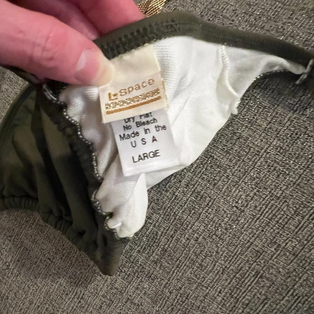 L Space army green bikini with gold mesh small bottom large top - Picture 6 of 6